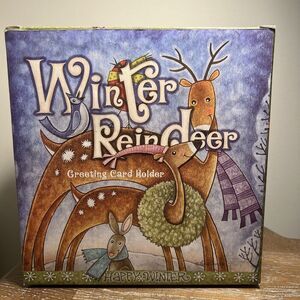 Greeting Card Holder Happy Winter Reindeer, Birds & Bunny By Tricia Santry